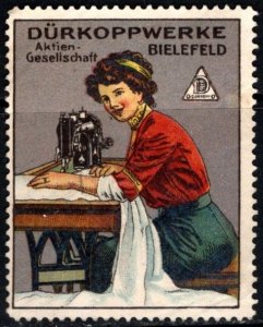 Vintage Germany Poster Stamp Dürkoppwerke AG Sewing Machines Bielefeld Unused