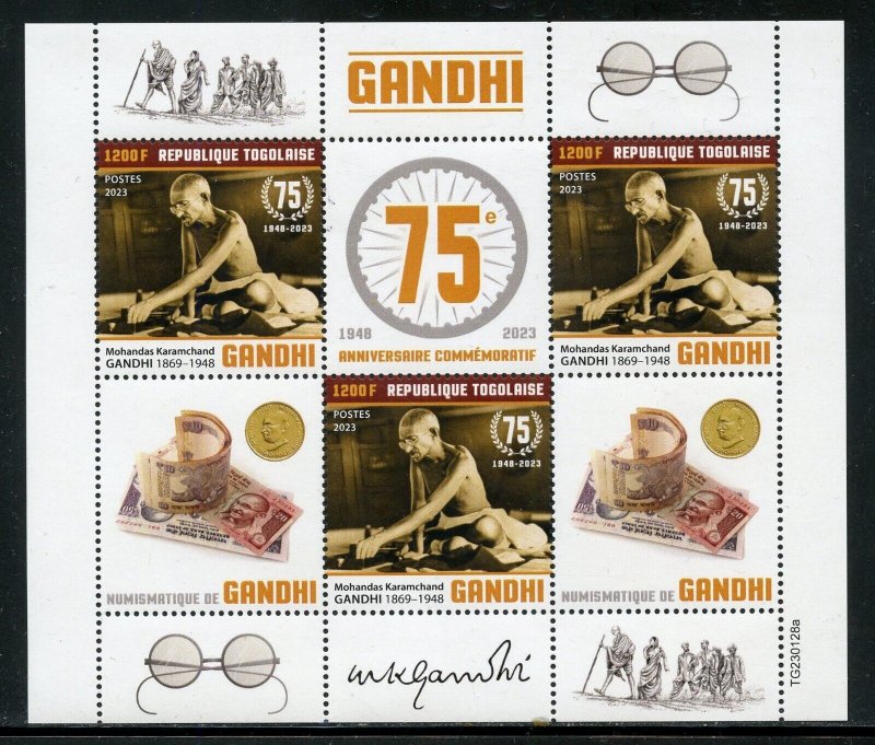 TOGO 2023 75th MEMORIAL ANNIVERSARY OF MAHATMA GANDHI LABEL SHEET MINT NH