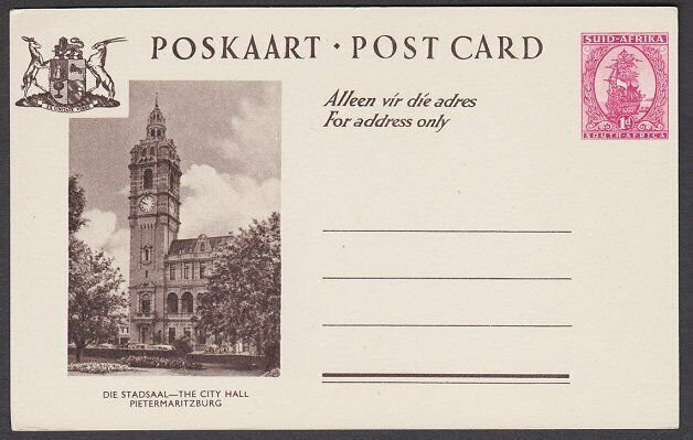 SOUTH AFRICA 1d Ship pictorial postcard - City Hall - unused................R461