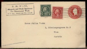 USA 1924 PALO ALTO CA Upfranked Postal Stationery Austria Cover 88916