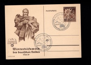 Germany Eagle Swastika WHW Clothing Collection 1939 Used Beuthen Postal Card  H9