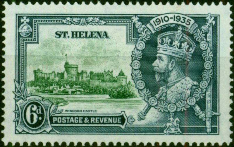 St Helena 1935 Jubilee 6d Green & Indigo SG126h 'Dot by Flagstaff' Fine & Fre...