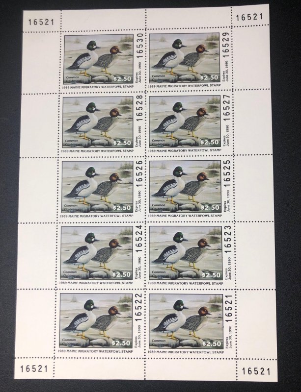 1989 Maine Migratory Waterfowl Stamp Sheet 2.50 Retail 99.99