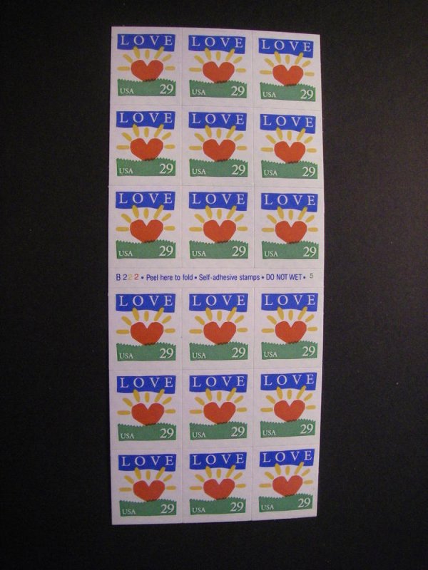 Scott 2813a, 29c Sunrise Love, #B222 5, Pane of 18, MNH Beauty