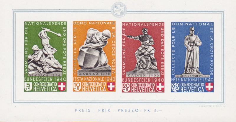 Switzerland 1940 Semi-Postal National Fete. Souvenir Sheet B105 F/VF/NH(**)