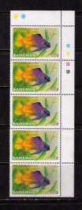 BAHAMAS 1990 Sc# 612 MNH FVF 5 Strip w/ P# Fairy Basslet