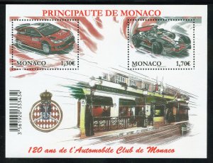 Monaco 2578 MNH, Automobile Club of Monaco 120th. Anniv.  Souvenir Sheet - 2009.
