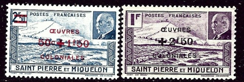 St Pierre and Miquelon B11-12 MLH 1944 surcharges    (ap4350)