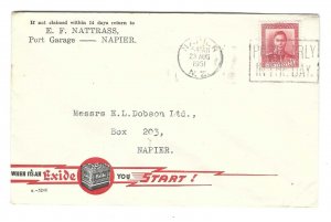 NEW ZEALAND 1951 ADVERTISING BATTERIES NAPIER CUCAL COVER