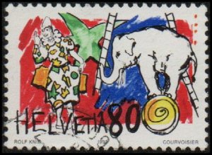 Switzerland 922 - Used -  80c Circus / Clown and Elephant (1992) (cv $0.80)
