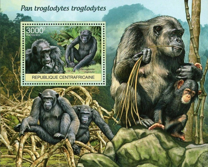 Monkeys Stamp Pan Troglodytes Troglodytes Wild Animal S/S MNH #3686 / Bl.952