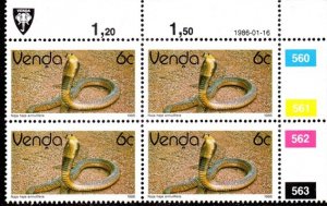 Venda - 1986 Reptiles 6c 1986.01.16 Plate Block MNH** SG 124