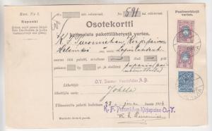 FINLAND,  Parcel Card, 1914, Jokela to Helsingfors, 100p.