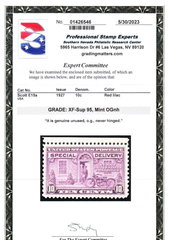 MOstamps - US #E15a Mint OG NH Graded 95 with PSE cert - Lot # MO-4229 SMQ $32 