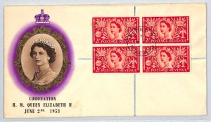 GB QEII CORONATION FDC 1953 Scotland Leith ROYALTY Block of Four Registered XE47