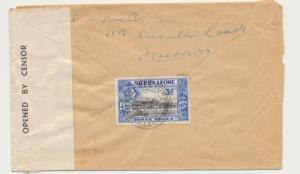 SIERRA LEONE -UK 1940 CENSOR(#2) COVER, TAPE TYPE 1E, 3d RATE (SEE BELOW 