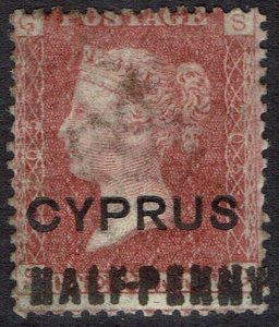 CYPRUS 1881 QV HALFPENNY ON 1D 18MM LONG  PLATE 205
