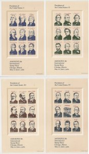 US 2216-2219 Ameripex'86 Presidents 22c 4 sheets MNH 1986