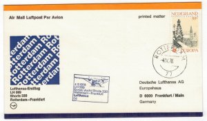 Netherlands 1978 Cover Stamps First Flight Rotterdam Frankfurt Germany Lufthansa