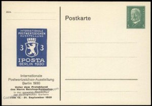 Germany 1930 Berlin IPOSTA Private Ganzsachen Postal Card Cover G68558