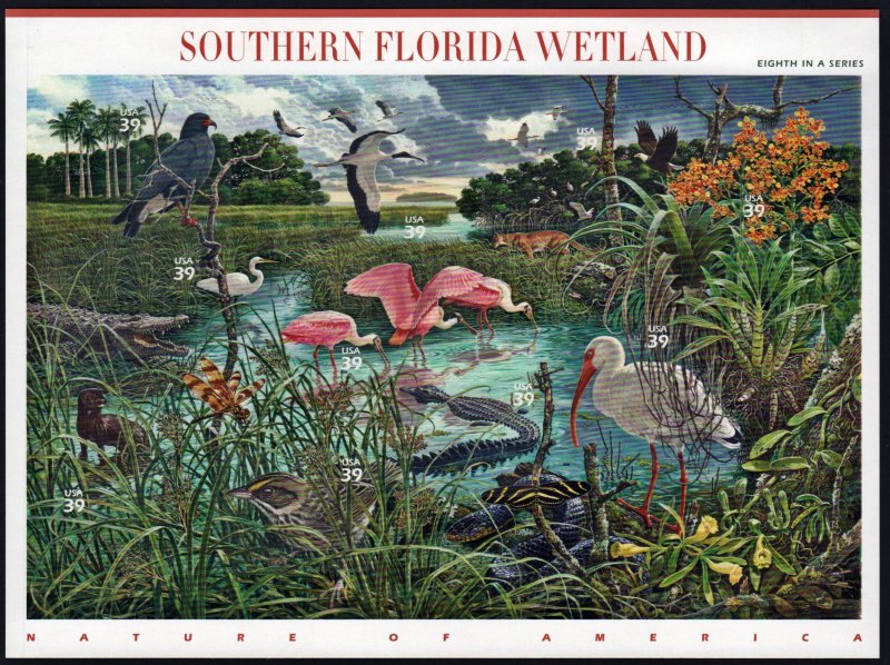 SC#4099 39¢ Nature of America: Southern Florida Wetland Sheet of Ten (2006) SA