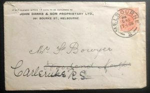 1906 Melbourne Australia Commercial cover John Danks & Son To Woodend