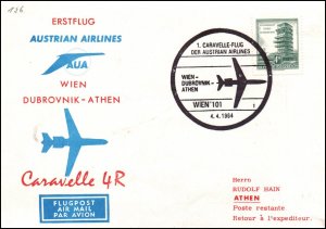 Austria Austrian Airlines Graz to Vienna 1963 1st Flight Cover