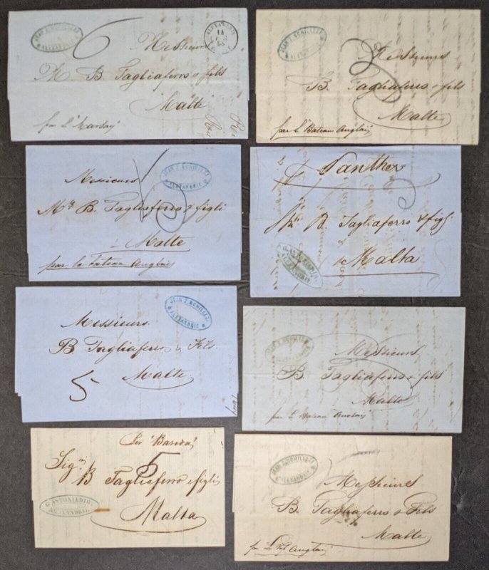 35 Alexandria Egypt to Malta stampless letters 1850s/1860s [y.95]