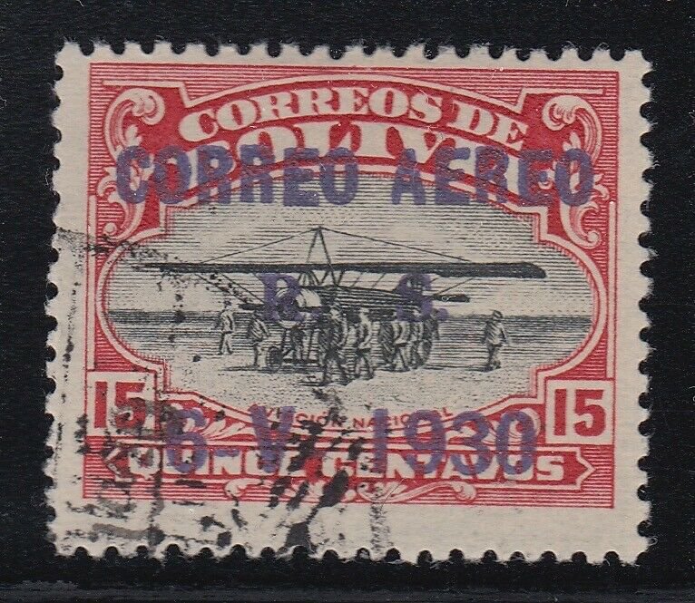 Bolivia 1924 Aviation School 15c Zeppelin Overprint Used. Scott C14