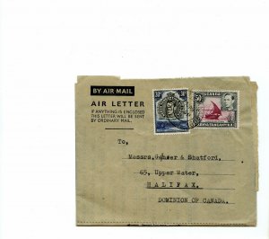 Kenya to Canada AIR LETTER 30c + 50c 1941 George VI to Halifax NS