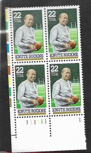 US 2376 MNH KNUTE ROCKNE PLATE BLOCK