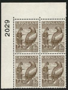 Greenland 80Ore Girl and Eagle Plate Block #2029 (Sc #44) VF MNH Hard to Find!