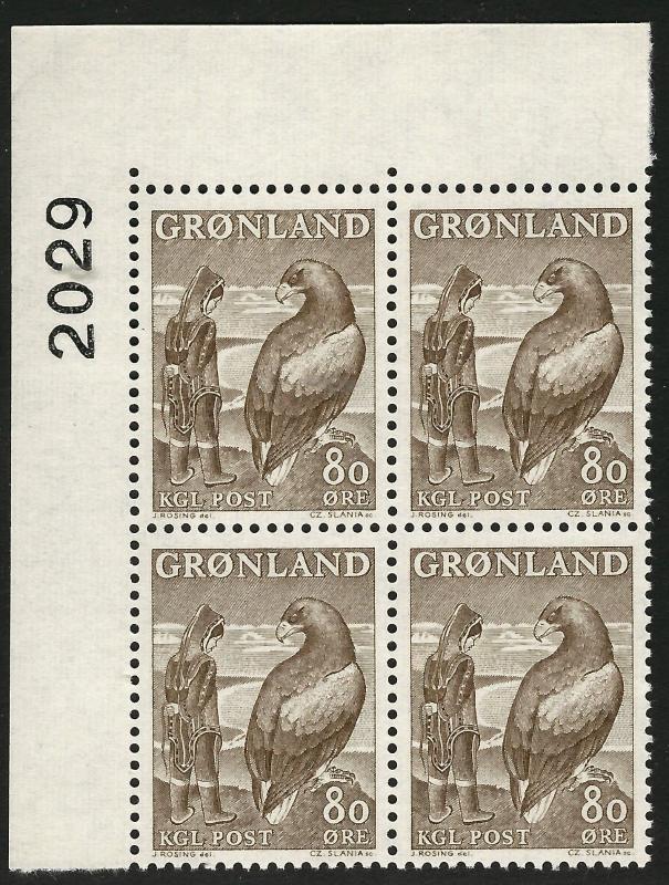 Greenland 80Ore Girl and Eagle Plate Block #2029 (Sc #44) VF MNH Hard to Find!