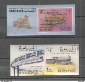 Manama Transport Trains Air Mail !!! 3D Stereo 2Bl ** Nw0159