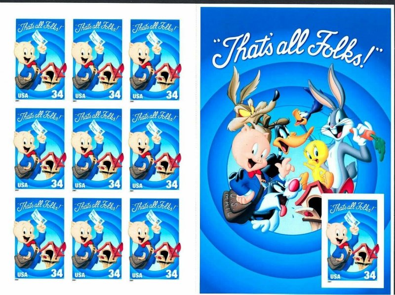 Porky Pig Sheet of Ten 34 Cent Postage Stamps Scott 3534 