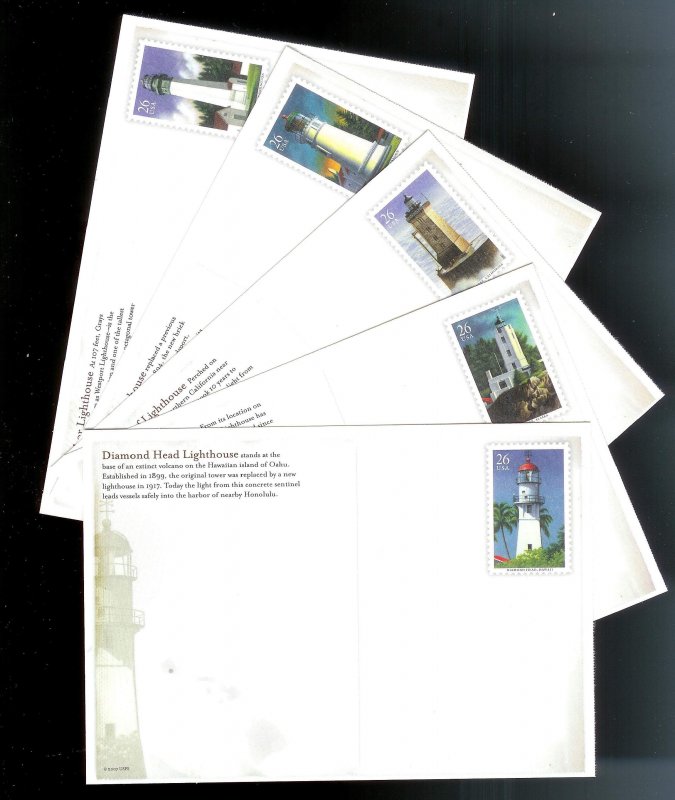 UNITED STATES (5) Postal Cards Sc#UX562-566 Lighthouses Complete Set MNH