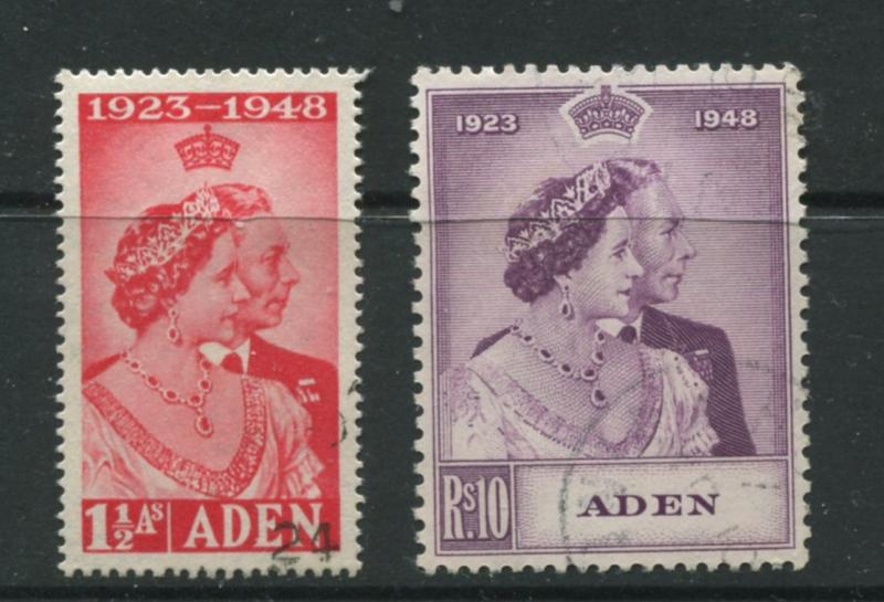 ADEN - Scott 30-31 - Silver Wedding - 1949- FU - Set of 2 Stamps