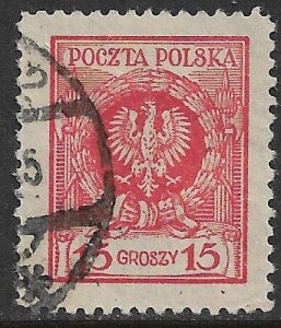 POLAND 1924 15g ARMS OF  POLAND Issue Sc 220 VFU