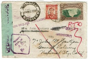 Southern Rhodesia 1945 Salisbury cancel on cover to the U.S., unclaimed, censor