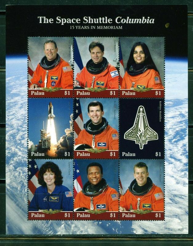 PALAU 2019 THE SPACE SHUTTLE COLUMBIA 15 YEARS IN MEMORIAM SHEET OF FOUR MINT NH