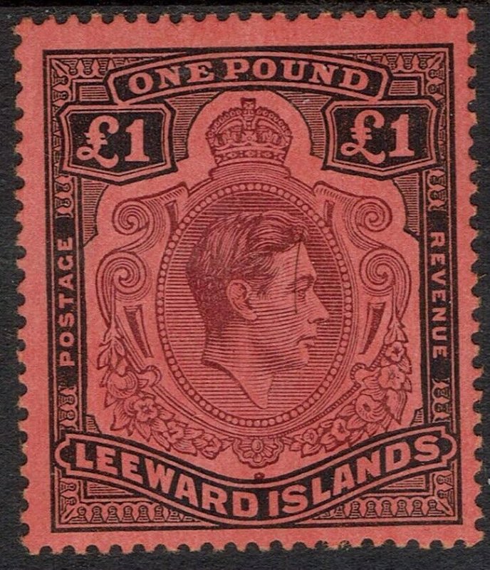 LEEWARD ISLANDS 1938 KGVI 1 POUND PERF 14 MNH **