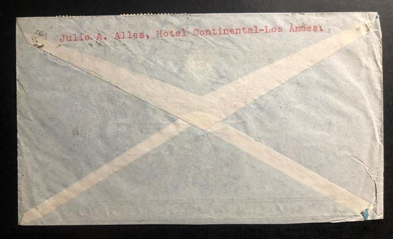 1936 Los Andes Chile Airmail Cover to Zurich switzerland Via condor