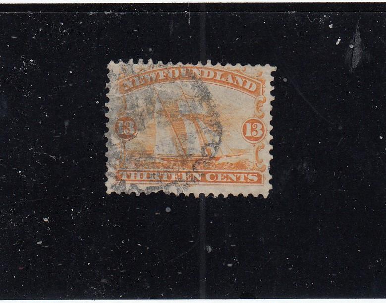 NEWFOUNDLAND # 30 VF-13cts SHIP FANCY CORK CANCEL CAT VALUE $150