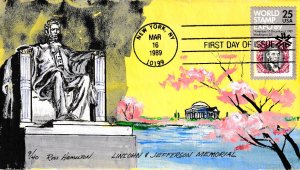 Russ Hamilton Cachet 9/40 FDC #2410 WSE Lincoln UPU Hand Painted 1989