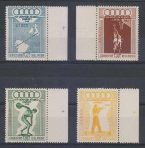 PERU 1948 OLYMPICS Sc C78-C81 Yvert PA71-74 FULL SET MARGINAL SINGLES MNH VF €70 