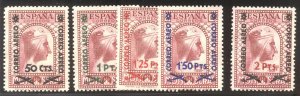 SPAIN #C92-96 Mint NH - 1938 Surcharge Set