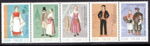 1972 Finland #522a strip - Classical Regional Dress Costumes - MNH Cv$10