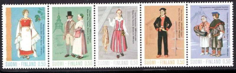 1972 Finland #522a strip - Classical Regional Dress Costumes - MNH Cv$10