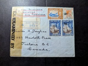 1941 Registered Censored British Hong Kong Cover to Victoria BC Canada