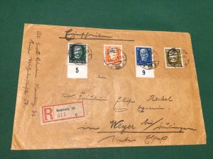 Hamburg 1927 registered Von Hindenburg multi stamps postal cover Ref 62468